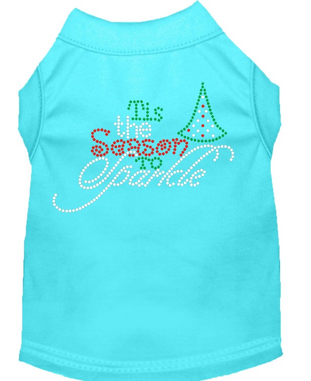 Tis the Season to Sparkle Rhinestone Dog Shirt Aqua Med